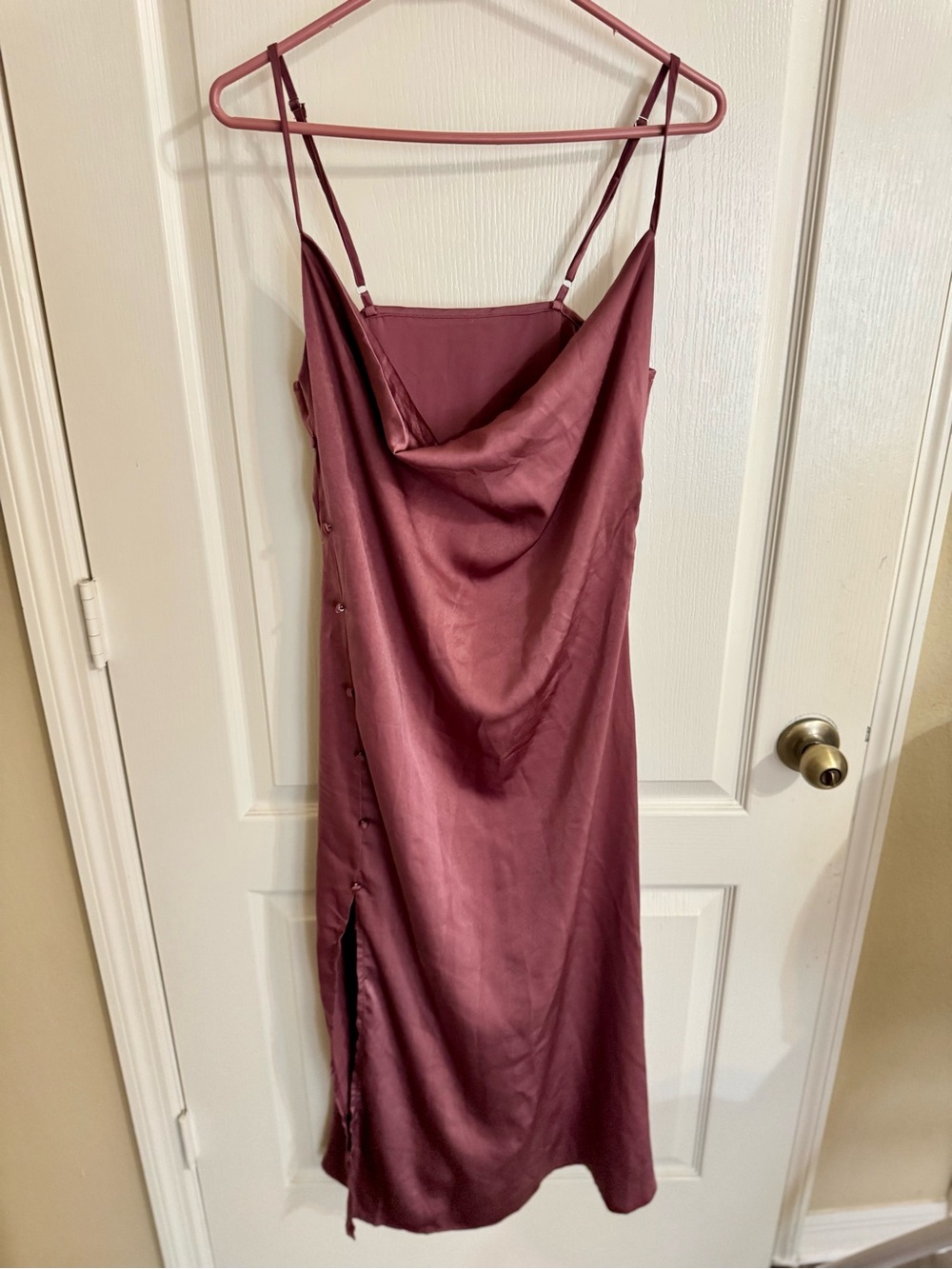 Cowl Neck Satin Slip Dress in Dusty Rose